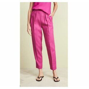 Theory Pant Linen High Rise Pink Pants Pleated Fuchsia Pop Trouser SZ 0 NWT